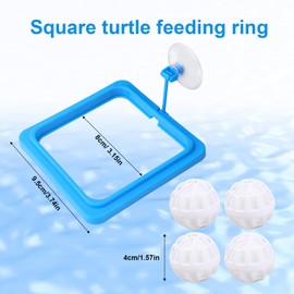 Square Turtle Feeding Ring with Suction Cup, Include 4pcs Nitrifying Balls Fish Feeder Tortoise Accessories for Tank Floating Tortoise Ball Toy to Maintain Water Quality Feeding Ring for Turtle Guppy