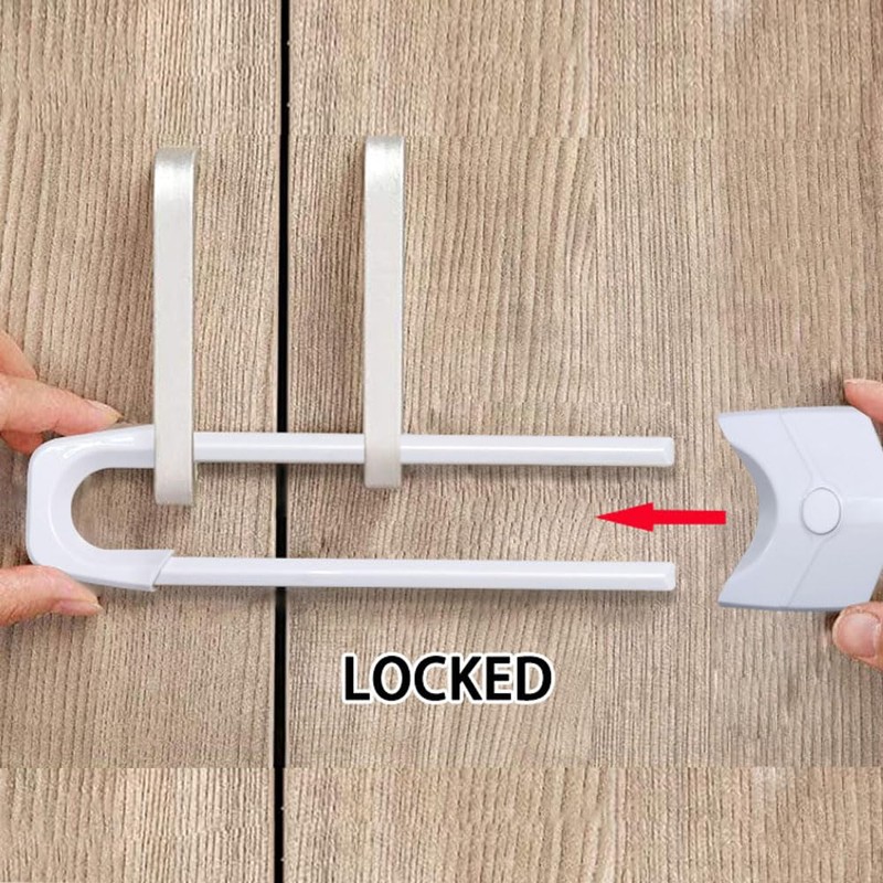 Qtopun 6-Pack U-Shaped Cabinet Locks, Adjustable Sliding Drawer Locks for