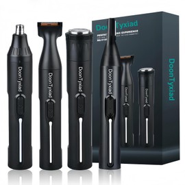 Rechargeable Ear and Nose Hair Trimmer, 4-in-1 Professional Painless Eyebrow & Facial Hair Trimmer for Men Women, Powerful Motor and Dual-Edge Blades for Smoother Cutting Black(Black 4-in-1)