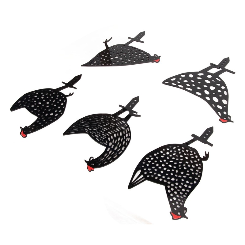 5Pcs Rooster Silhouette Acrylic Hollowed Assorted Style Rich Details Black