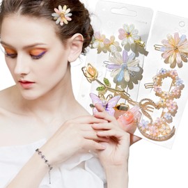 9 Pcs Rhinestone Butterfly Flower Hair Clips Glitter Crystal Flower Decorative Hairpins Vintage Metal Daisy Heart Moon Bobby Hairpins for Women Girls Wedding Prom Birthday Hair Accessories