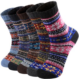 Pleneal 5 Pack Wool Socks for Women- Winter Warm Wool Socks Thick Knit Soft Cozy Socks, Boots Socks for Women