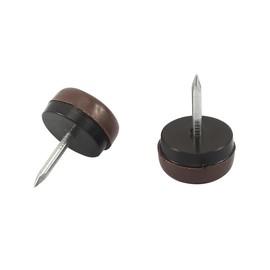 Acoeitl 20pcs Nail on Furniture Glides 0.71 Inch (18mm) Diameter Double Thick Nylon Brown Chair Leg Floor Protectors Furniture Sliders Pads Table Foot Gliders for Hardwood Carpet and Tile Floors