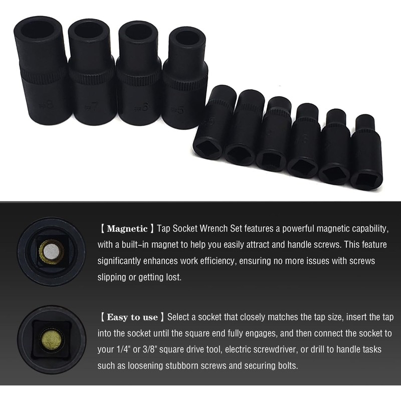 QOOWFEANIG 10Pcs Tap Socket Set 1/4" & 3/8" Drive MCTI