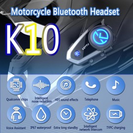 KEVTU K10 Motorcycle Bluetooth Headset Support 8-Person 4000m Intercom Network Intercom, Helmet Bluetooth Headset with Noise Reduction/Voice Assistant/IP67 Waterproof