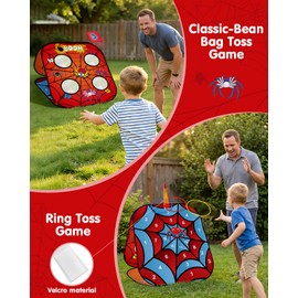 Spider Bean Bag Toss Game, 5-in-1 Cornhole Board Outdoor Toys for Kids