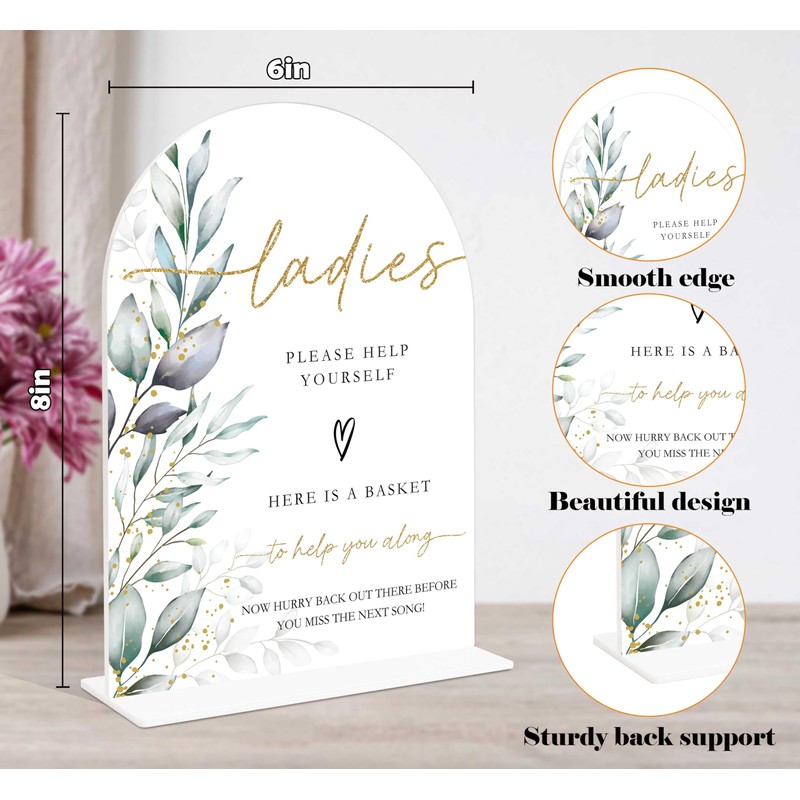 Acrylic Wedding Signs, Greenery Theme Ladies Please Help Yourself Sign,