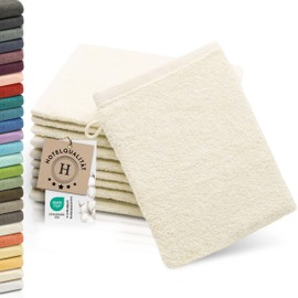ZOLLNER Flannels, Set of 10, Soft and Absorbent Wash Mitts, Washable up to 95 °C, Cotton, 16 x 21 cm, Natural