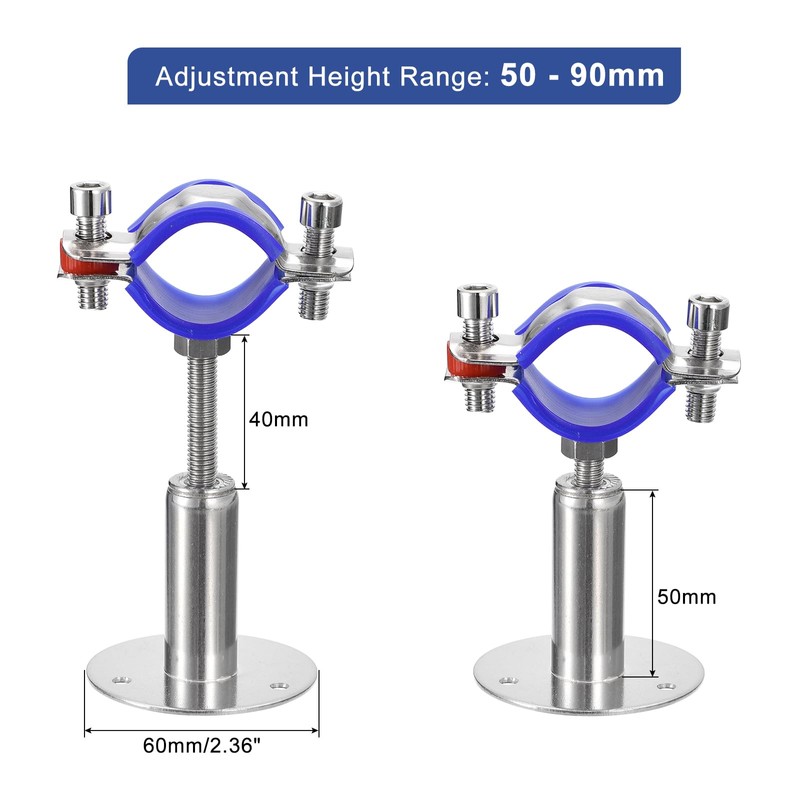 sourcing map 2Pcs Stainless Steel Pipe Supports Wall Mount Ceiling