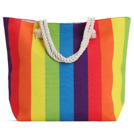 Rutledge & King Tote Bag - Beach Bag - Beach Tote - Large Tote Bag with Rope Handles (1 pack, Rainbow)