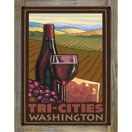Tri-Cities Washington Wine Country Metal Print on Reclaimed Barn Wood from Travel Artwork by Artist Paul A. Lanquist 17" x 23"