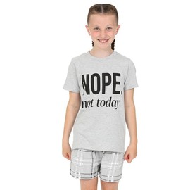 ThePyjamaFactory Girls Cheeky Nope Not Today Checked Short Cotton Pyjamas (14-15 Years) Grey