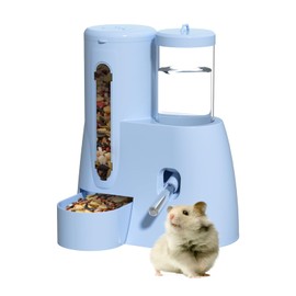 2 in 1 Hamster Water Bottle - Automatic Food Bowl, No Drip Small Animal Water Bottle Dispenser, for Syrian Dwarf Hamsters, Gerbils, Mouse, Hedgehog, Hamster Cage Accessories (Blue, Large)