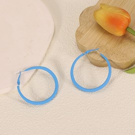 Chunky Hoop Earrings for Women 80s 90s Statement Wide Hoop Earrings Large Trendy Exaggerated Earring Vintage Neon Earrings Jewelry Accessories (A-Light Blue)
