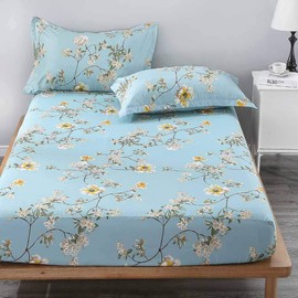 Nanko King Fitted Bed Sheet 78x80 Deep Pocket Mattress Teal Floral Farmhouse Best Luxury Cool Soft Lightweight Microfiber Bedding Set 2 Pillowcases 10 11 12 14 inch Green White Flower