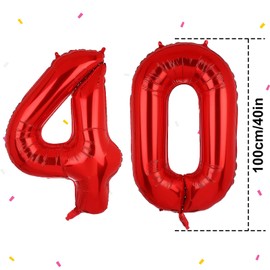 Birthday Number Balloons XXL Giant Foil Balloons 40 Inch - 101 cm Balloons Birthday Boys Girls Baby Shower Birthday Decorations Anniversary Party Decorations (Red, 40)