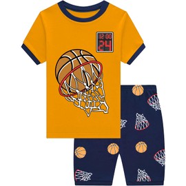 CM-Kid Little Boys 2-Piece Cozy Pajamas Short Sleeve Cool Summer PJ Set Kids Basketball Sleepwear Toddler Loungewear Playwear Size 4