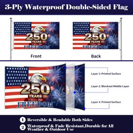 250th Anniversary Flag 1776-2026 with Eagle & FREEDOM – 3x5 Ft Double Sided Patriotic American Flag for Outdoor Yard, Garden, Porch, Home Decor, 4th of July