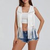 Women Tassel Vest 70s Hippie Faux Suede Rivets Sleeveless Fringe