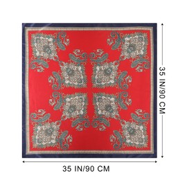 AWAYTR 35" Large Silk Hair Scarf for Women - 4Pcs Satin Head Scarf Square Hair Bandanas Floral Wild Rag Sleeping Head Wraps (Paisley(Red/Black/Coffee/Navy))