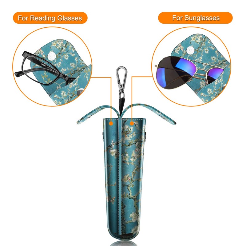 Fintie ダブルメガネケース カラビナフック付き ポータブル ビーガンレザー 眼鏡ケース 傷防止 サングラスポーチ, Z-Blossom, Large