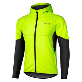 INBIKE Cycling Jackets for Men Running Biking Coat Windbreaker Thermal Fleece Windproof Reflective Cold Weather Black Green X-Large