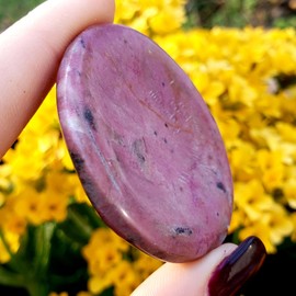 Cobaltoan Calcite also known as Aphrodite Stone with Azurite - malachite - Natural polished worry stone with thumb rubbing dip - Metaphysical Chakra Crystal Healing Gemstone Specimen - piece #9
