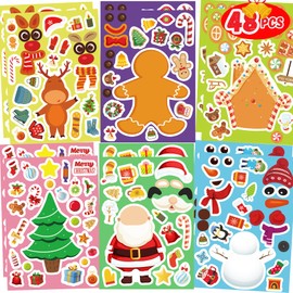 Christmas Stickers for Kids 48 Sheets Make Your Own Christmas Stickers Christmas Party Games Santa Snowman Reinder Face Sticke Christmas Stickers Bulk