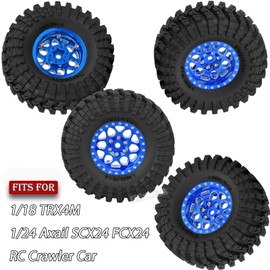 BRCatWPark RC 1.3 Beadlock Wheels and Tires for 1/18 TRX4M 1/24 SCX24 FCX24 RC Crawler Car,4pcs RC 1.3 in Brass Rims & Aluminum Beadlock Wheels Rims and Tires,Navy Blue