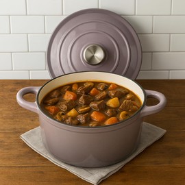 Hamilton Beach 5.5-Quart Enameled Cast Iron Dutch Oven with Lid | Heavy-Duty Pot for Braising, Roasting & Baking | Gray