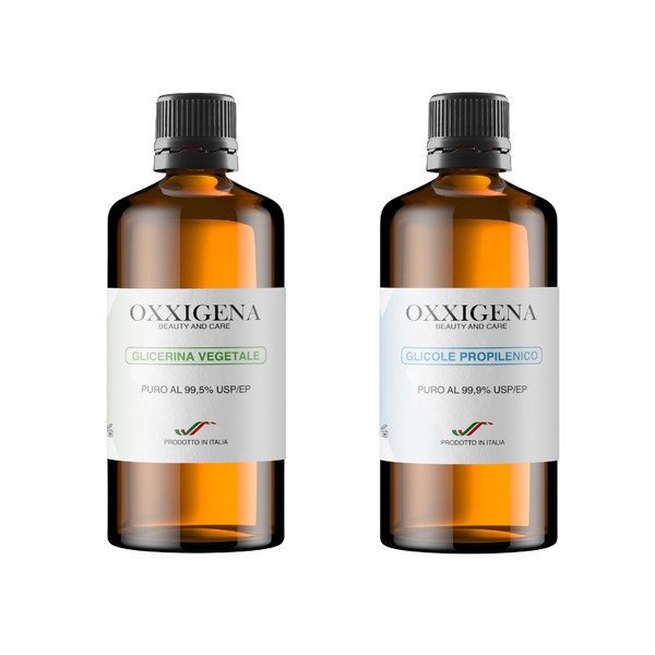 Oxxigena - Neutral base kit of 500 ml, with pure liquid vegetable glycerine ≥ 99.5% (250 ml) + pure liquid propylene glycol (250 ml), 50 VG / 50 PG, 100% made in Italy