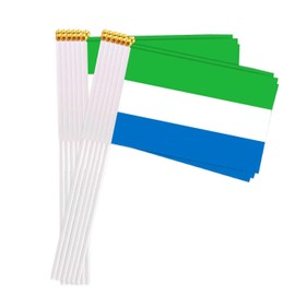 25 Packs Small Sierra Leone Flags on Handheld Stick，Miniature Sierra Leone Flag for Outside,4x6 Inch Mini Hand Held Banner with Golden Topper,Patriotic Decorations