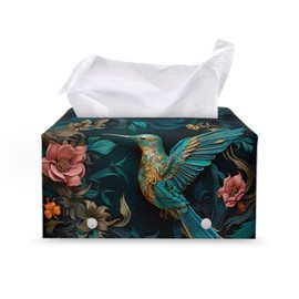 CREAMIC Hummingbird Tissue Box Cover Rectangle Waterproof Tissue Cover Pu Leather Tissue Box Cover Holder Decorative Organizer for Bathroom Vanity Countertop, CZA62