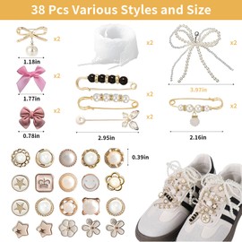 starfa lab Shoes Charms for Sneakers Socks,38PCS Y2K Ribbon Shoe Laces Women Shoelace Charms with Bows Clips Pins Jewelry, Socks Decorations and Hats Decorations for Women