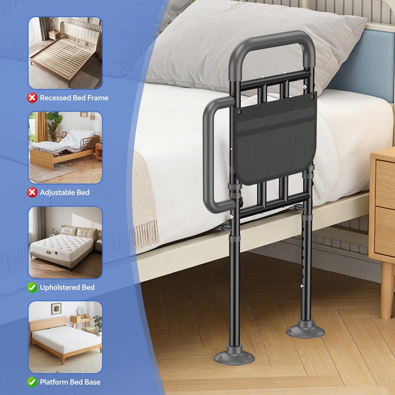 Bed Rails for Elderly Adults Safety with Non-Slip Handle，Adjustable Bed