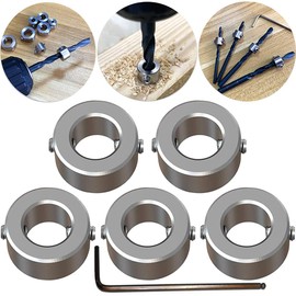 Depth Stop Rings Set, CESFONJER Depth Limiter Drill Ring Positioner (ID: 9 mm, 5 Pieces) with Hex Key for Drill Woodworking