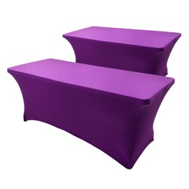 Hipinger 2 Pack Stretch Spandex Table Cover for 4 Ft Rectangle Tables, 48" Length x 30" Width x 30" Height Fitted Tablecloth for Standard Folding Tables Purple, 4 ft.