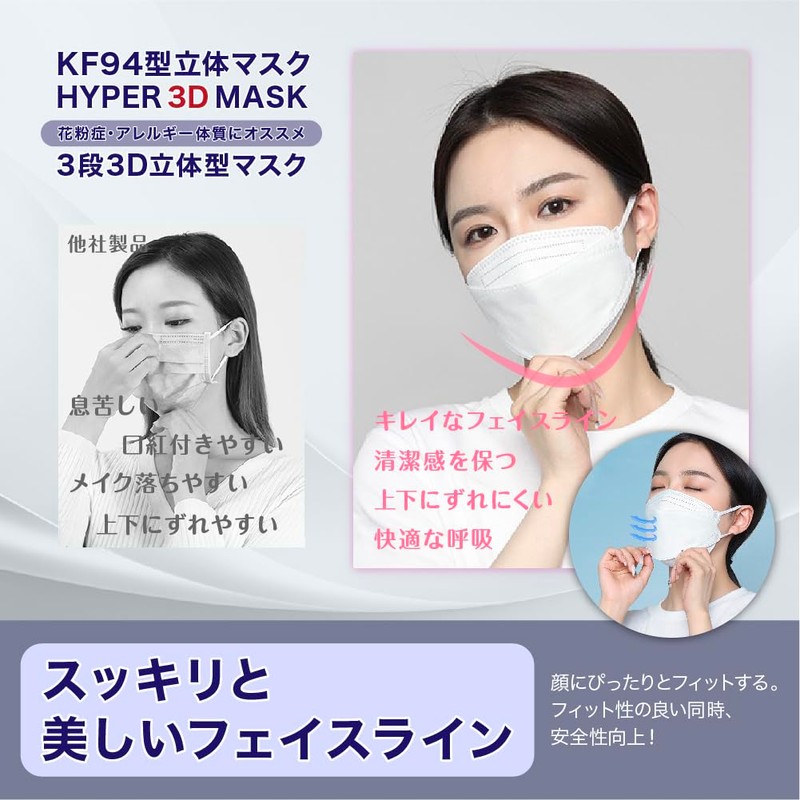 [Ａｒｃａｎｉｃｅ] 【30枚入り*4箱】 KF94マスク 4層構造 3Dマスク 120枚 普通サイズ 5mm平紐 ダイヤモンド形状 不職布マスク