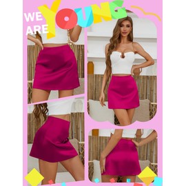 Mini Skirt Satin Skirt Mini Skirts for Women Silk Skirt Satin Skirts for Women High Waisted Skirts for Women Skirts for Women Womens Mini Skirt Short Skirt A-Line Mini Skirts Rose Pink