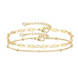 YANODA Dainty Layered Gold Chain Bracelet for Women 14K Gold Plated Chain Link Bracelets Adjustable Satellite Beads Bracelet Minimalist Layering Stacking Jewelry Gift for Women