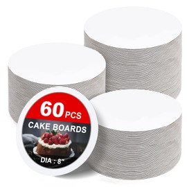 60 Pack Cake Boards 8 inch Cardboard Cake Rounds White Cake Board Rounds, Cake Circles Rounds Base Food-Grade Cardboard Cake Plate for Christmas, Cakes, Bread, Desserts (Thin and strong)