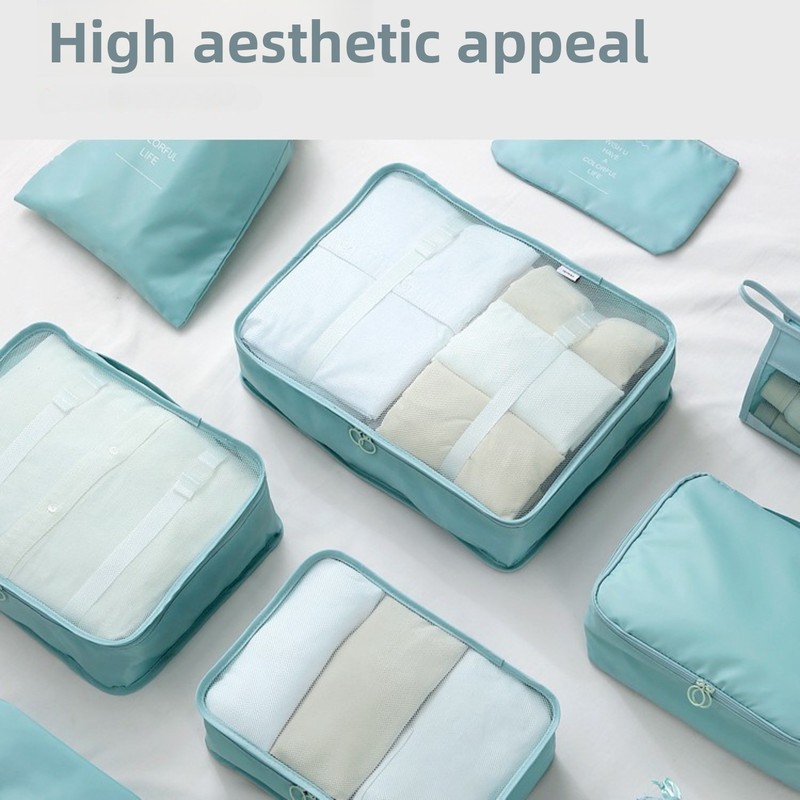 6-Piece Polyester Travel Packing Bags for Clothing – Zippered Suitcase