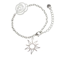 Delight Jewelry Silvertone Open Design Sun - Silver-tone Flower Link Chain Bracelet, 6.75"+2" Extender