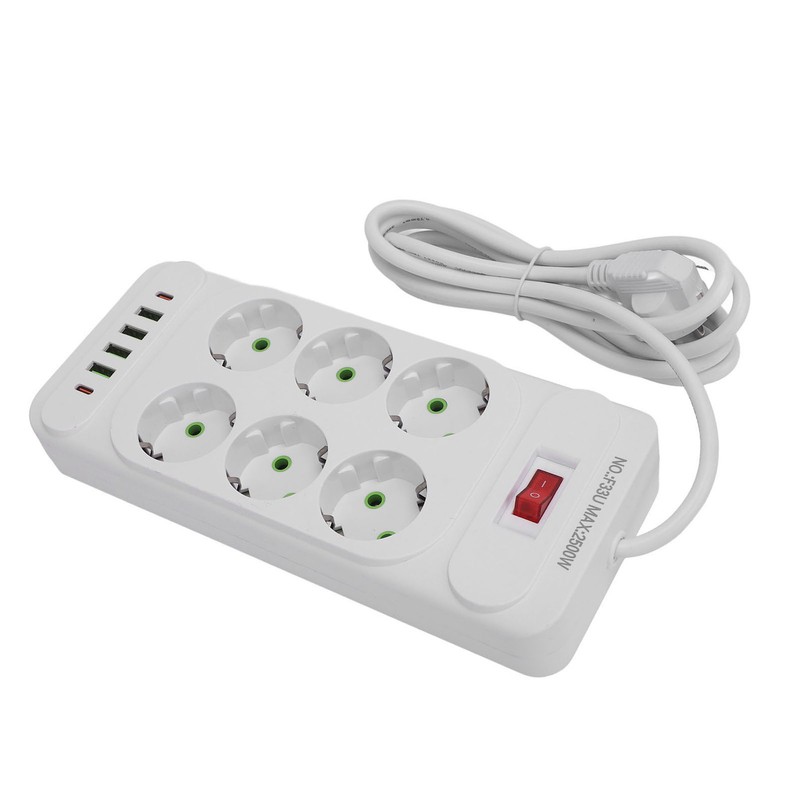 Power Strip 6 Outlets 4 USB 2 Type C Ports