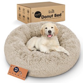 Petloox Donut Dog Bed - Premium Comfort for Anxiety Relief - Fluffy & Calming Design with Ultra-Plush Support | Cozy Round Dog Bed with Super Soft Circle Style (Size S Beige)