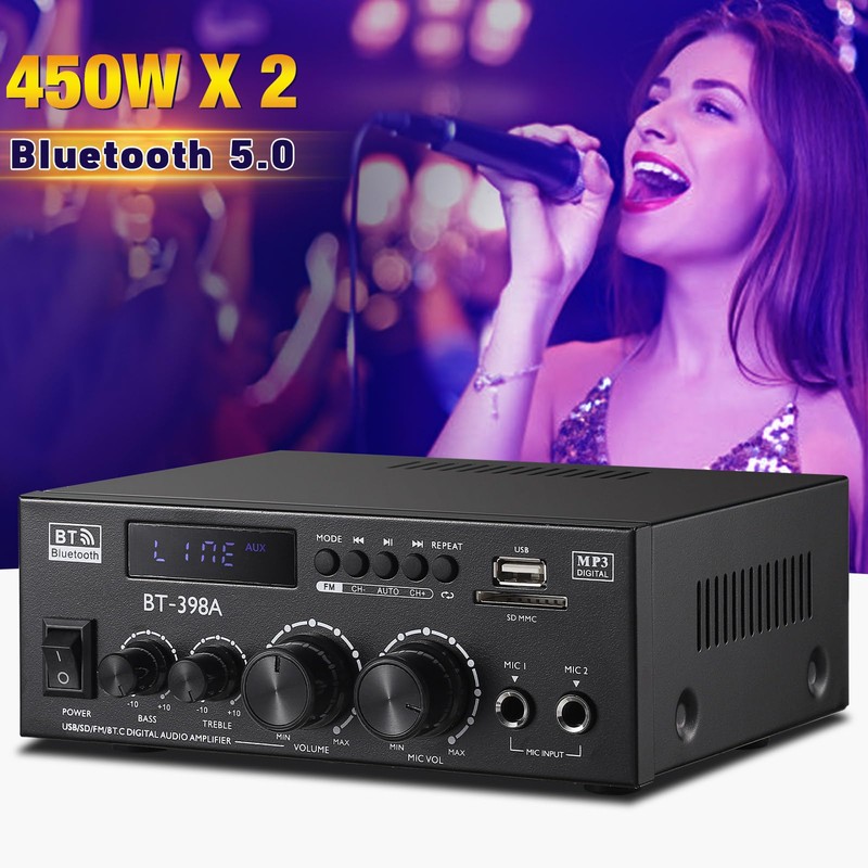 Facmogu BT-398A Stereo Digital Audio Amplifier, Max 450Wx2 HiFi Sound