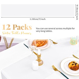12 Pack White Satin Table Runner 12×72 Inch Long Premium Table Runner for Wedding Bright Silk Table Runner for Party,Banquet,Events,Graduations Decoration fit Rectange and Round Table-White