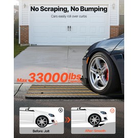 VEVOR Car Driveway Rubber Curb Ramp, 1 Pack 4FT Long Heavy Duty Low Profile Slope Ramps, 2.6’’ Rise, 33069 lbs Load Capacity, Reflective Safety Strips, for Vehicles, RVs, and Wheelchairs