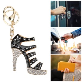 plplaaoo Rhinestone Keychain High Heel Shoes Crystal Shoes Keychain Jewelry Bag Purse Pendant Accessories Beautiful Shoe Crystal Keychain for Girls, black