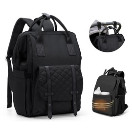 BOXSAM Diaper Bag Multifunction Travel Laptop Backpack for Mom and Dad, Large Capacity Waterproof Maternity Baby Changing Bag with Stroller Strap and USB Charging Port, Black